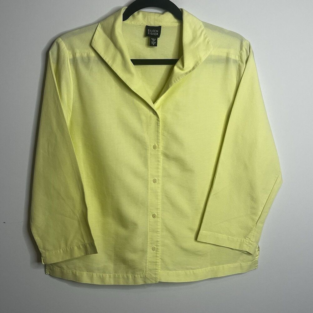 Eileen Fisher Cotton Yellow Button Up Shirt Womens Size Small